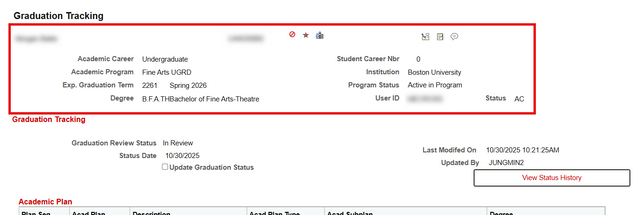 Graduation Tracking page summary section