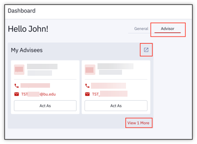 The My Advisees Widget in the Dashboard Advisor Tab.