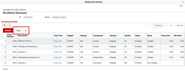 Example of Enrollment Summary on Customer Accounts page.