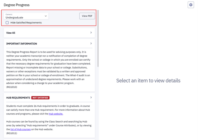 Example of a Degree Progress page.
