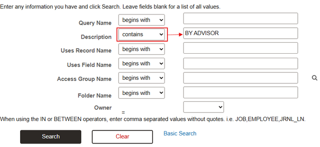 Example input for Query Viewer advanced search.
