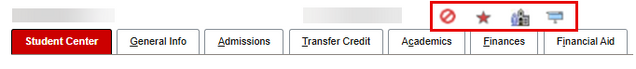 The top of a student’s Service Center page, displaying icons that provide an information overview if available.