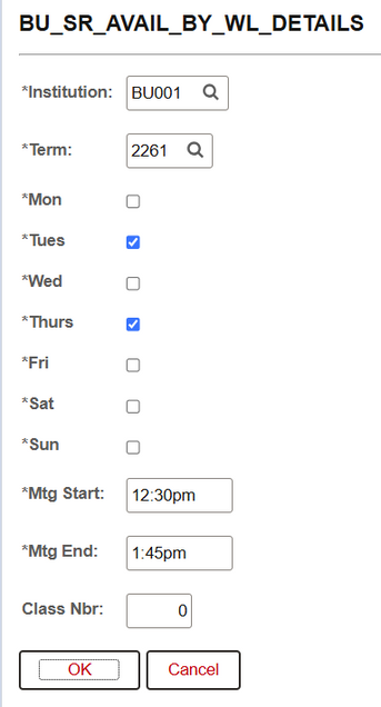 Example of a Waitlisted class-Avail-Details query window.