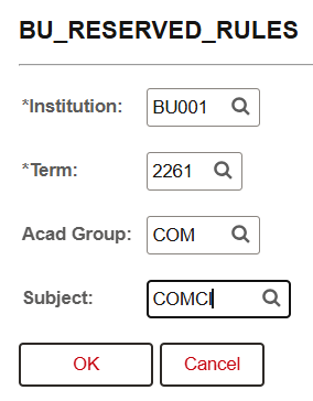 Example of Classes w/ Req. Grp definition query window.
