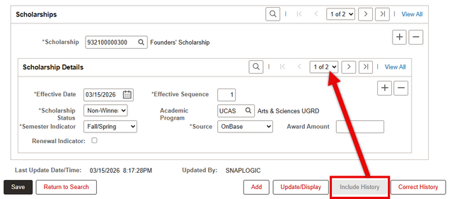 Example of multiple effective data rows appearing after clicking 'Include History' button.