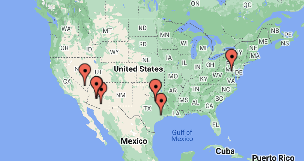 Map showing locations of reviewed municipal cooling ordinances.