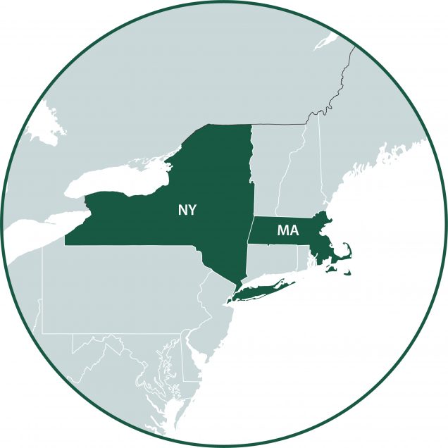 Map of Massachusetts and New York