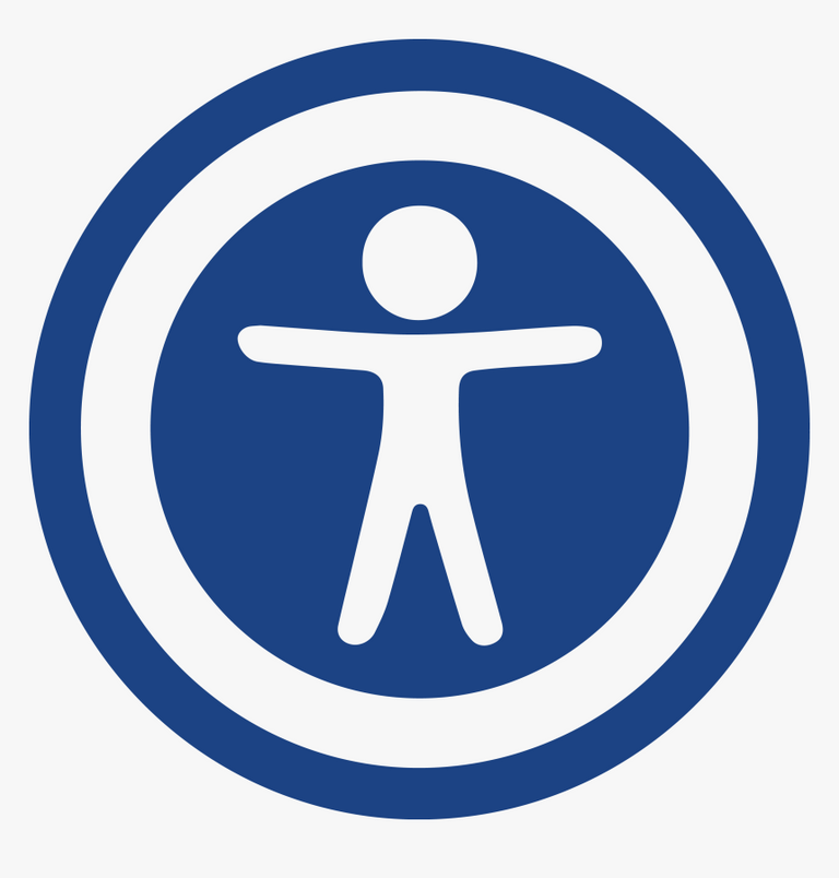 blue and white generic accessibility icon featuring a simplified outline of a human figure