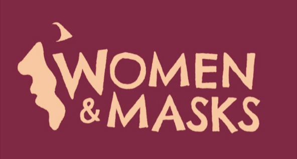 Conference Logo, pale orange letters on a burgundy background with an image of a mask.